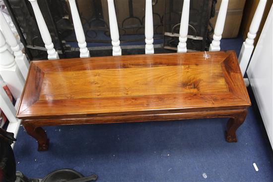 A Chinese huang huali kang table or bench, Qing dynasty with later alterations, W.33cm H.30.5cm L.97cm, various repairs